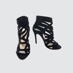 Aldo High Heel Strappy Zip Up Stiletto - Black